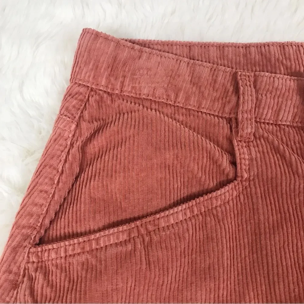 FREE PEOPLE Ray Button Front Corduroy‎ Mini Skirt Rust Pink Fall Size 8 New